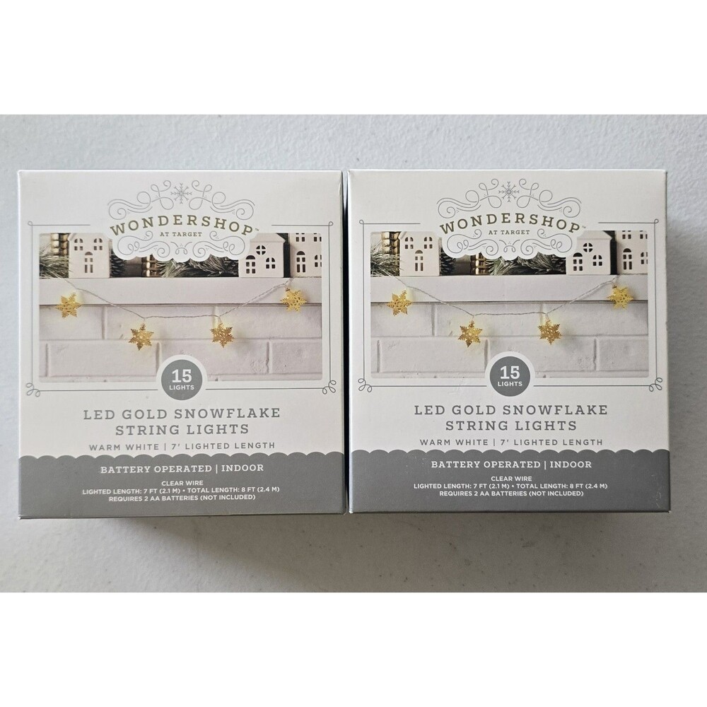 2 Target Wondershop LED Gold Snowflake String Lights Warm White Battery Operated